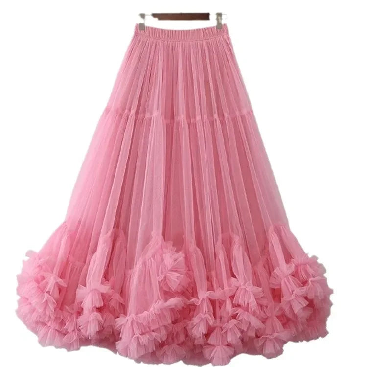 LVSANW Simple Mesh Skirt 2025 Summer New Women's Fashionable Oversized Bellflower Edge Puffy Petticoat Elegant Streetwear