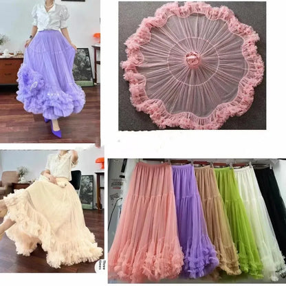 LVSANW Simple Mesh Skirt 2025 Summer New Women's Fashionable Oversized Bellflower Edge Puffy Petticoat Elegant Streetwear