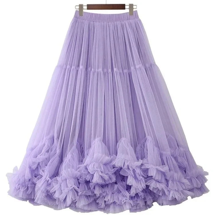 LVSANW Simple Mesh Skirt 2025 Summer New Women's Fashionable Oversized Bellflower Edge Puffy Petticoat Elegant Streetwear