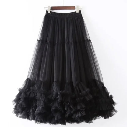 LVSANW Simple Mesh Skirt 2025 Summer New Women's Fashionable Oversized Bellflower Edge Puffy Petticoat Elegant Streetwear