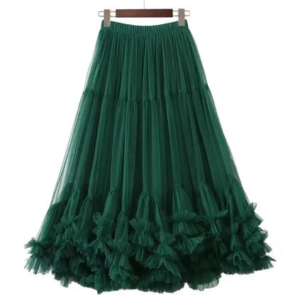 LVSANW Simple Mesh Skirt 2025 Summer New Women's Fashionable Oversized Bellflower Edge Puffy Petticoat Elegant Streetwear