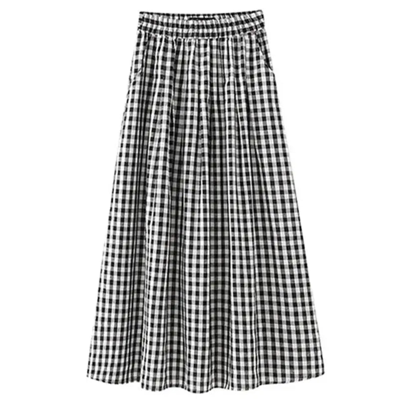 LVSANW Single-layer Thin Black and White Plaid Skirt Women 2024 New Summer Small A-line Skirt High Waist Thin A-line Umbrella Skirt