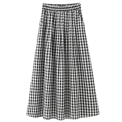 LVSANW Single-layer Thin Black and White Plaid Skirt Women 2024 New Summer Small A-line Skirt High Waist Thin A-line Umbrella Skirt