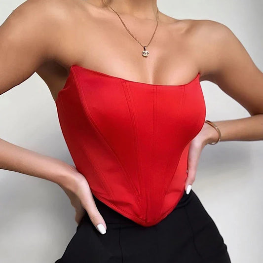 LVSANW Sleeveless Off Shoulder Velvet Fashion Sexy Corset Crop Tops Vest Female Underwear Backless Bustier Top Solid