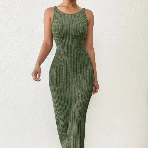 LVSANW Solid Backless Tank Dress，Summer new sexy backless mid-length knitted sleeveless dress