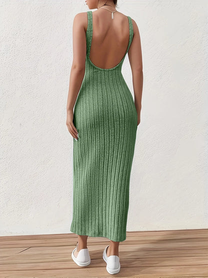 LVSANW Solid Backless Tank Dress，Summer new sexy backless mid-length knitted sleeveless dress