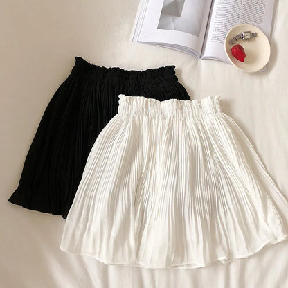 LVSANW Solid Chiffon Summer Shorts Skirt Women Fashion Elastic Waist Pleated Mini Skirt Casual Beach Faldas Saias