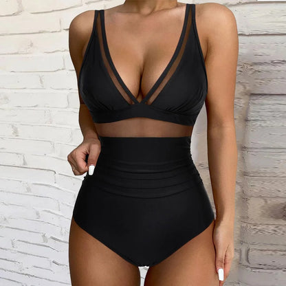 LVSANW Solid  One-piece Swimsuit Women Deep V-neck Removable Bra Plain Monokinis 2024 New Summer Beach Swimwear  Swimsuit Female