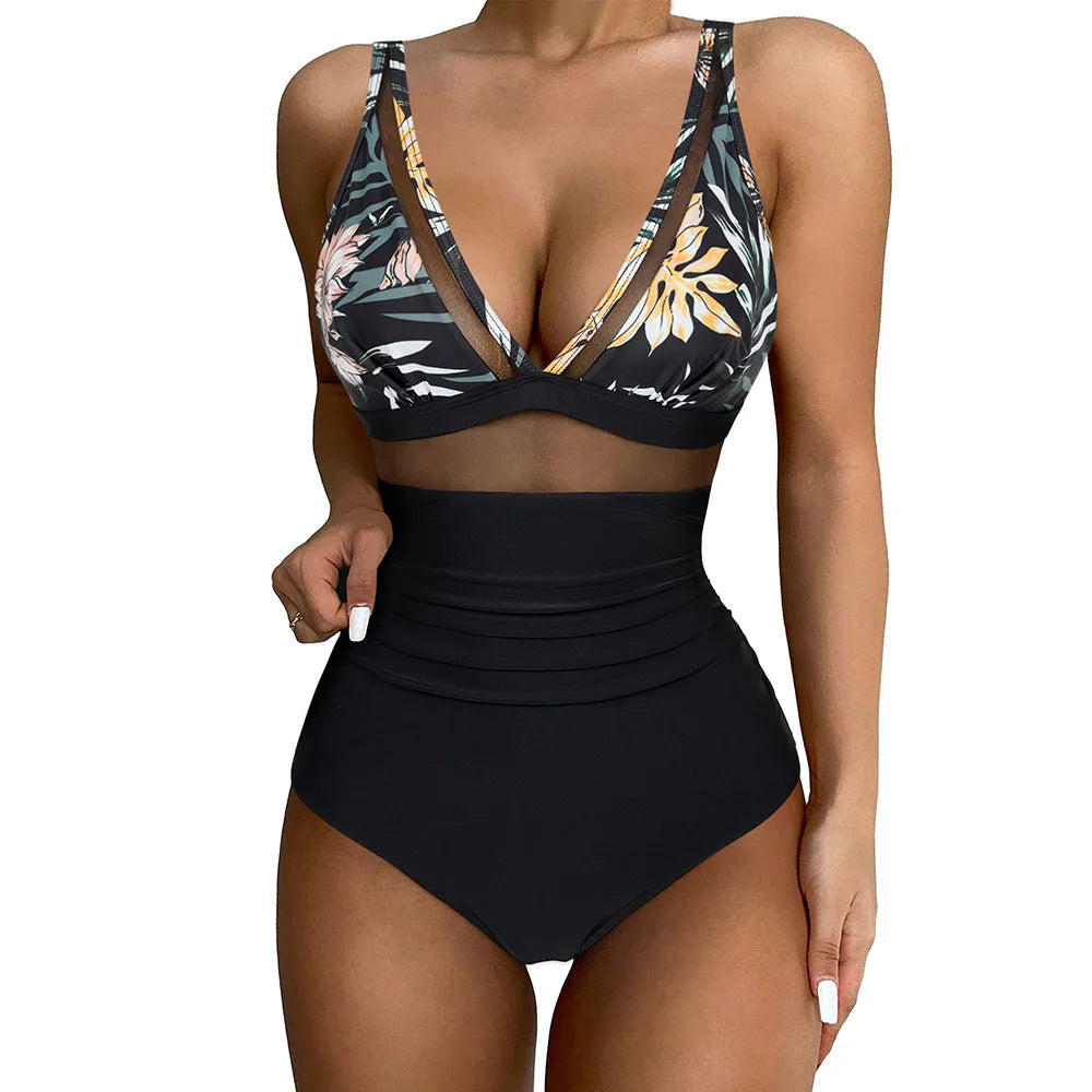 LVSANW Solid  One-piece Swimsuit Women Deep V-neck Removable Bra Plain Monokinis 2024 New Summer Beach Swimwear  Swimsuit Female