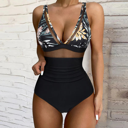 LVSANW Solid  One-piece Swimsuit Women Deep V-neck Removable Bra Plain Monokinis 2024 New Summer Beach Swimwear  Swimsuit Female