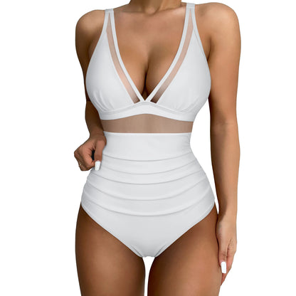 LVSANW Solid  One-piece Swimsuit Women Deep V-neck Removable Bra Plain Monokinis 2024 New Summer Beach Swimwear  Swimsuit Female