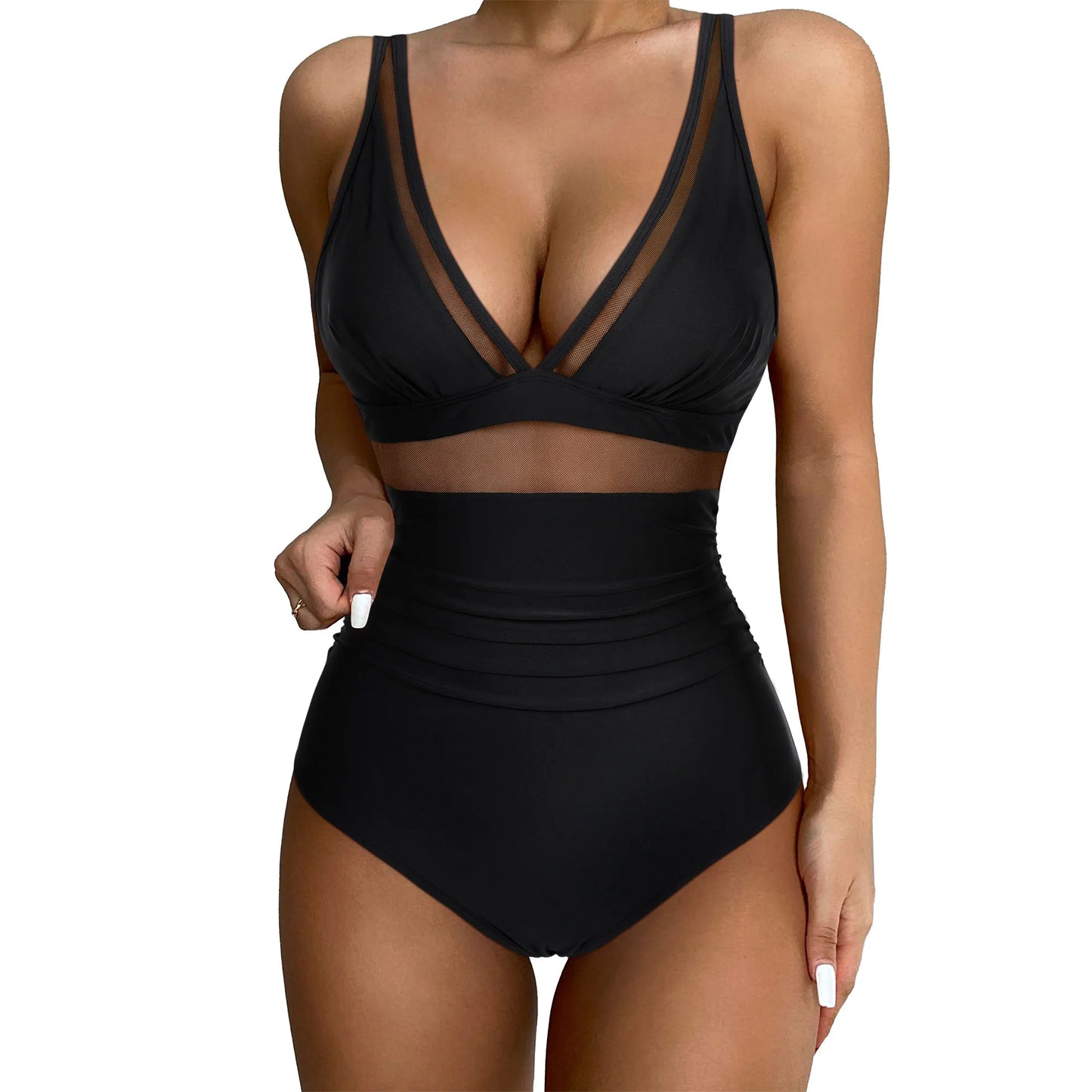 LVSANW Solid  One-piece Swimsuit Women Deep V-neck Removable Bra Plain Monokinis 2024 New Summer Beach Swimwear  Swimsuit Female