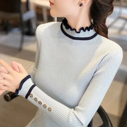 LVSANW Solid Sweater Women Patchwork Knitted Pullovers Korean Slim Knitwear Autumn Winter Basic Half Turtleneck All Match Jumper Tops