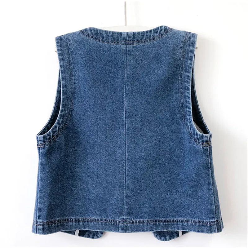 LVSANW Spring Autumn Women's Short Denim Vest Jacket Single Breasted Korean Slim Casual Jeans Vest Female Waistcoat Tops Chaleco Mujer