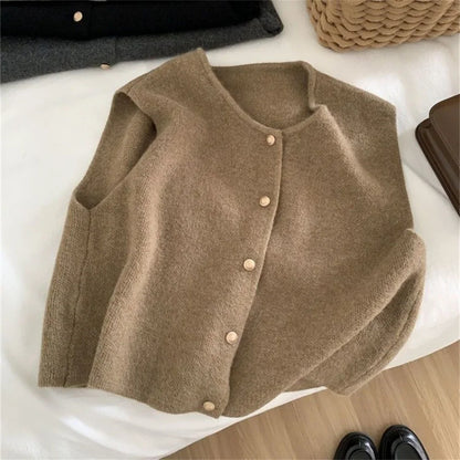 LVSANW Spring Autumn Women's Solid Button V-Neck Sleeveless Casual Fashion Office Lady Elegant Tops Sweater Knitted Cardigan Vest Coats