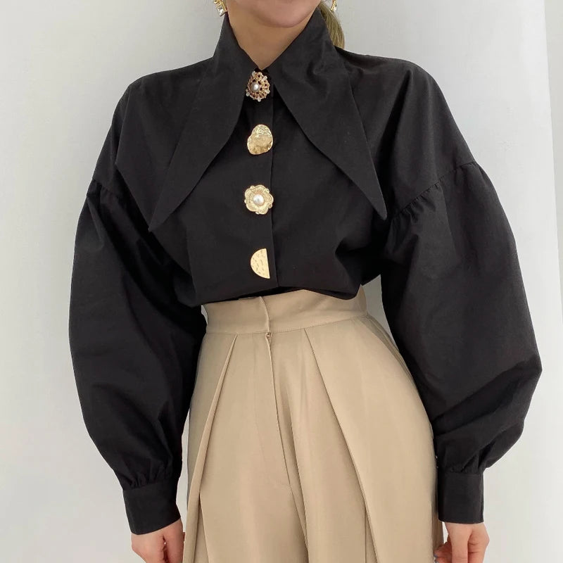 LVSANW Spring Fashion Long Sleeve Shirt Pointed Collar Office Lady Blouse Office Women Shirts Turn Down Collar Loose Clothing 15630