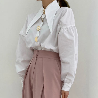 LVSANW Spring Fashion Long Sleeve Shirt Pointed Collar Office Lady Blouse Office Women Shirts Turn Down Collar Loose Clothing 15630