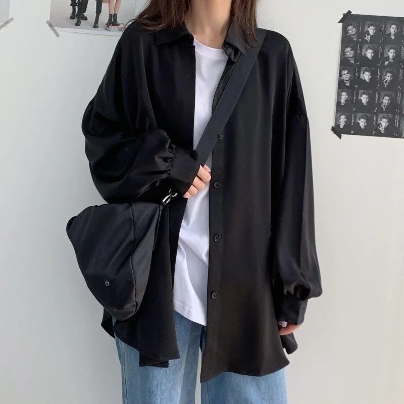 LVSANW Spring Summer 2024 Women Shirt Oversize Elegant Blouses for Women Lantern Sleeve White Shirt Mid-length Shir Coat Women Tunic