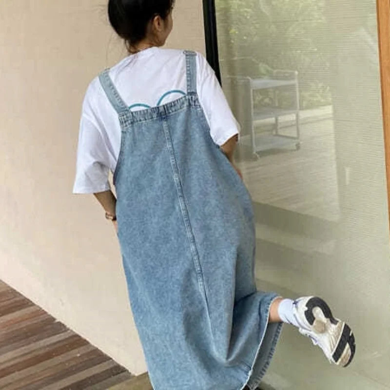 LVSANW Spring Summer Denim Overall Dress Women Sleeveless Jeans Dresses Fashion Female Solid Slip Casual Loose Spaghetti Strap Dresses