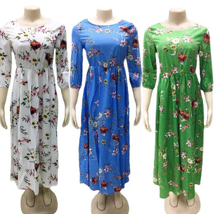 LVSANW Spring and Autumn New Cross-border Dress in Europe and the United States Printed Big Swing Temperament Chiffon Flower Slim Fit D