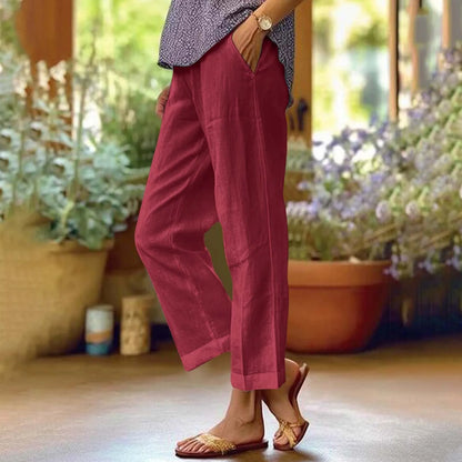 LVSANW Straight Pants for Women With Pockets Ladies Solid Cotton Linen Streetwear Female Ankle Trousers Summer Office Wear Pant