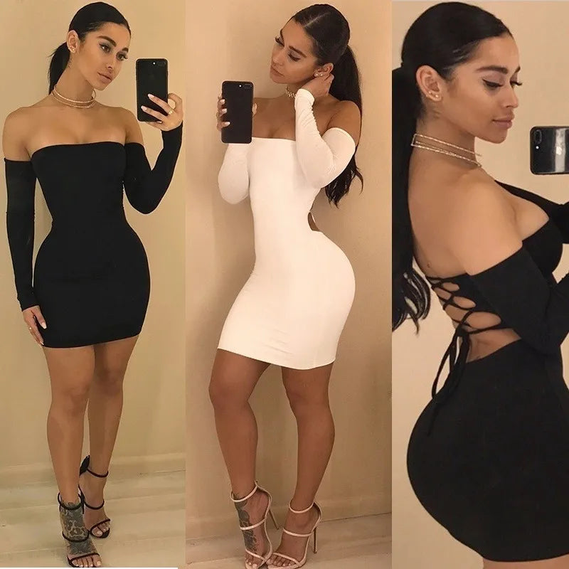 LVSANW Strapless large women long sleeve backless night club dress women