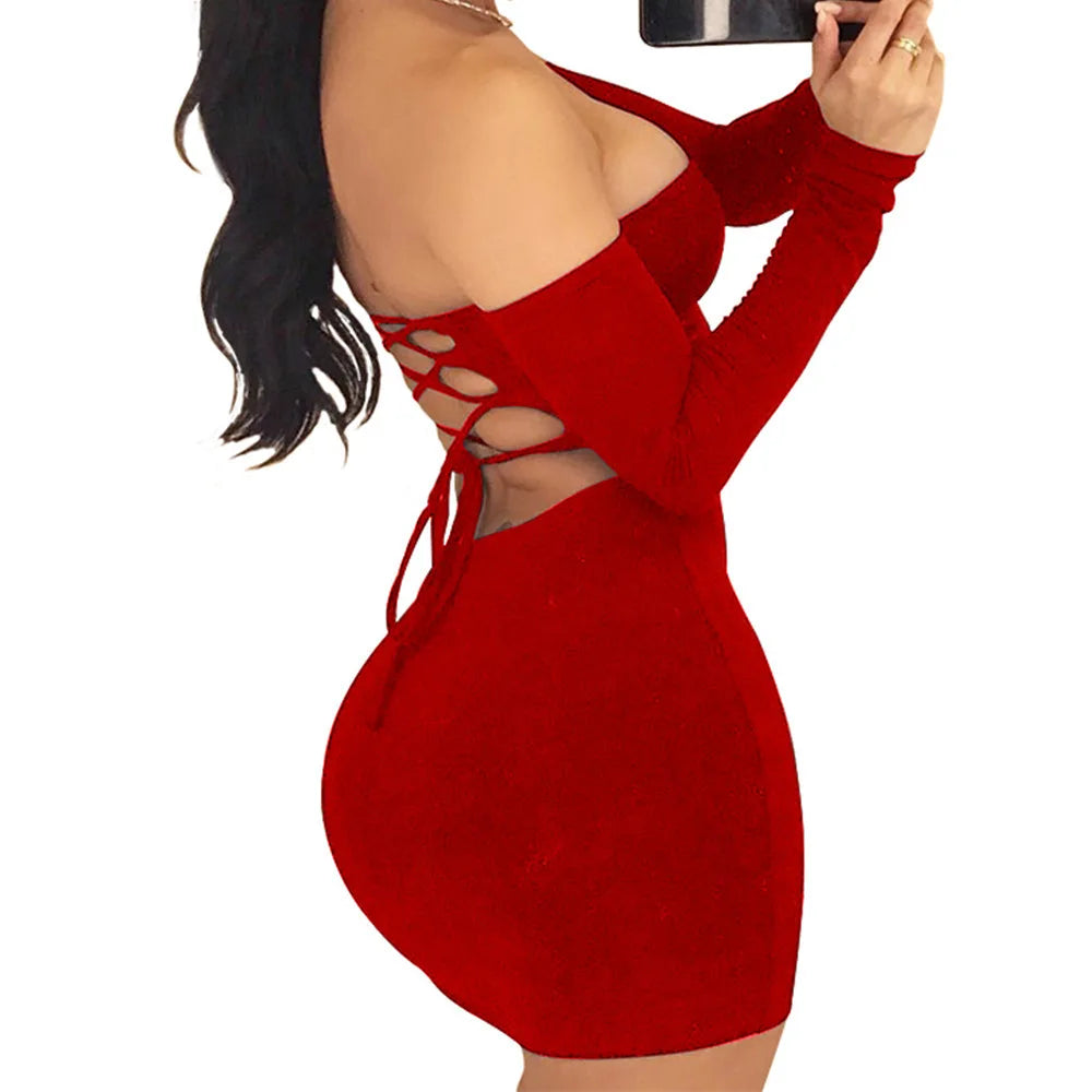 LVSANW Strapless large women long sleeve backless night club dress women