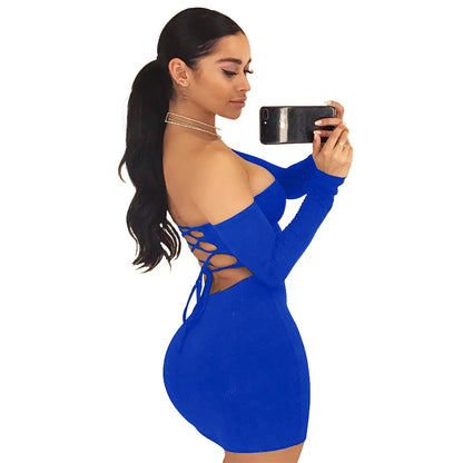 LVSANW Strapless large women long sleeve backless night club dress women