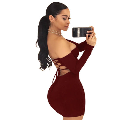 LVSANW Strapless large women long sleeve backless night club dress women