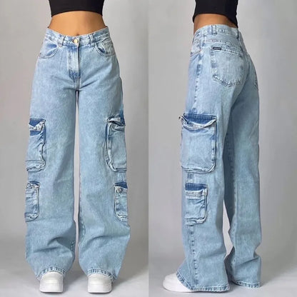 LVSANW Streetwear American New Washed Light Blue Baggy Jeans Men And Women Y2K High Street Fashion Retro Punk High Waist Wide Trousers