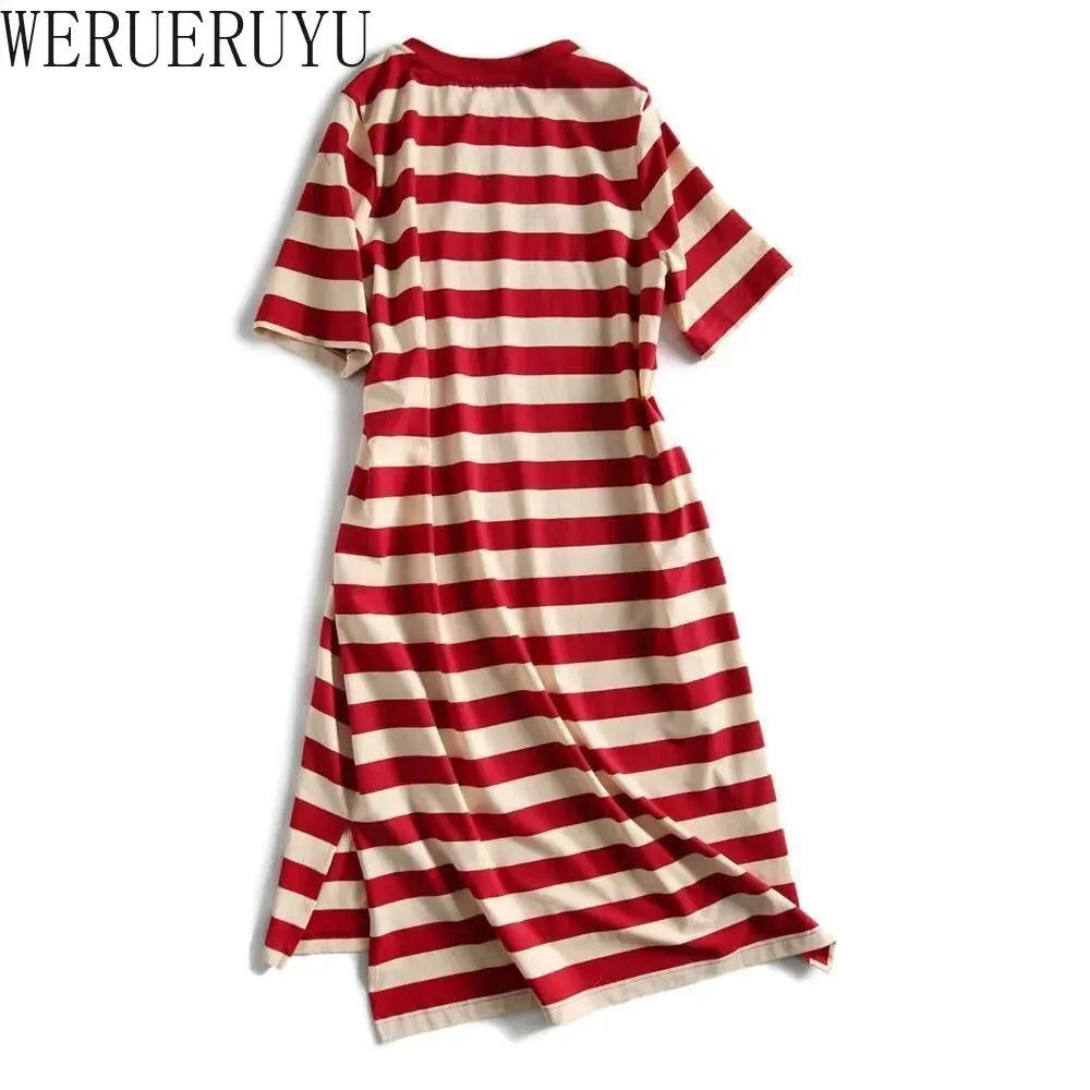 LVSANW Striped Print Short Sleeve Midi Dress Summer Aesthetic Clothes Korean Fashion Casual Harajuku Dresses for Women 2024 Vestidos