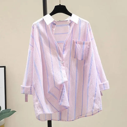 LVSANW Stylish Korean Version Loose-fit Casual Lightweight Summer Women's Shirt Bar Stripe Sun Protection Clothing Jacket