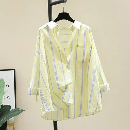 LVSANW Stylish Korean Version Loose-fit Casual Lightweight Summer Women's Shirt Bar Stripe Sun Protection Clothing Jacket