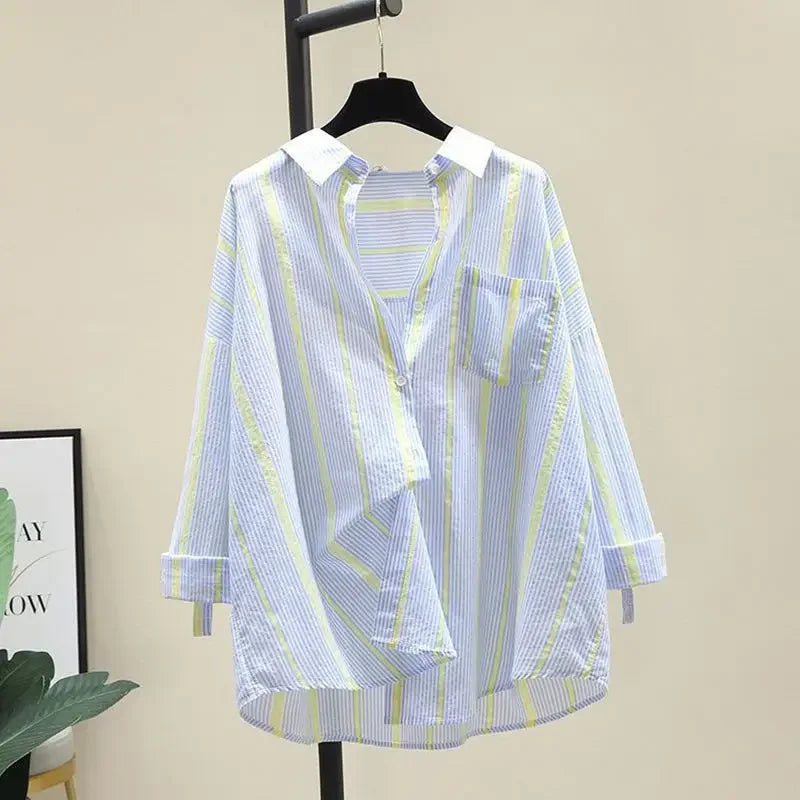 LVSANW Stylish Korean Version Loose-fit Casual Lightweight Summer Women's Shirt Bar Stripe Sun Protection Clothing Jacket