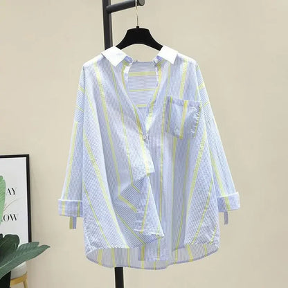 LVSANW Stylish Korean Version Loose-fit Casual Lightweight Summer Women's Shirt Bar Stripe Sun Protection Clothing Jacket