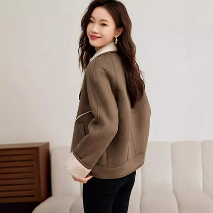 LVSANW Suede Imitation Lamb Wool Coat Winter New Thick Warm Fashion Casual Women's Coat With Cashmere Splicing