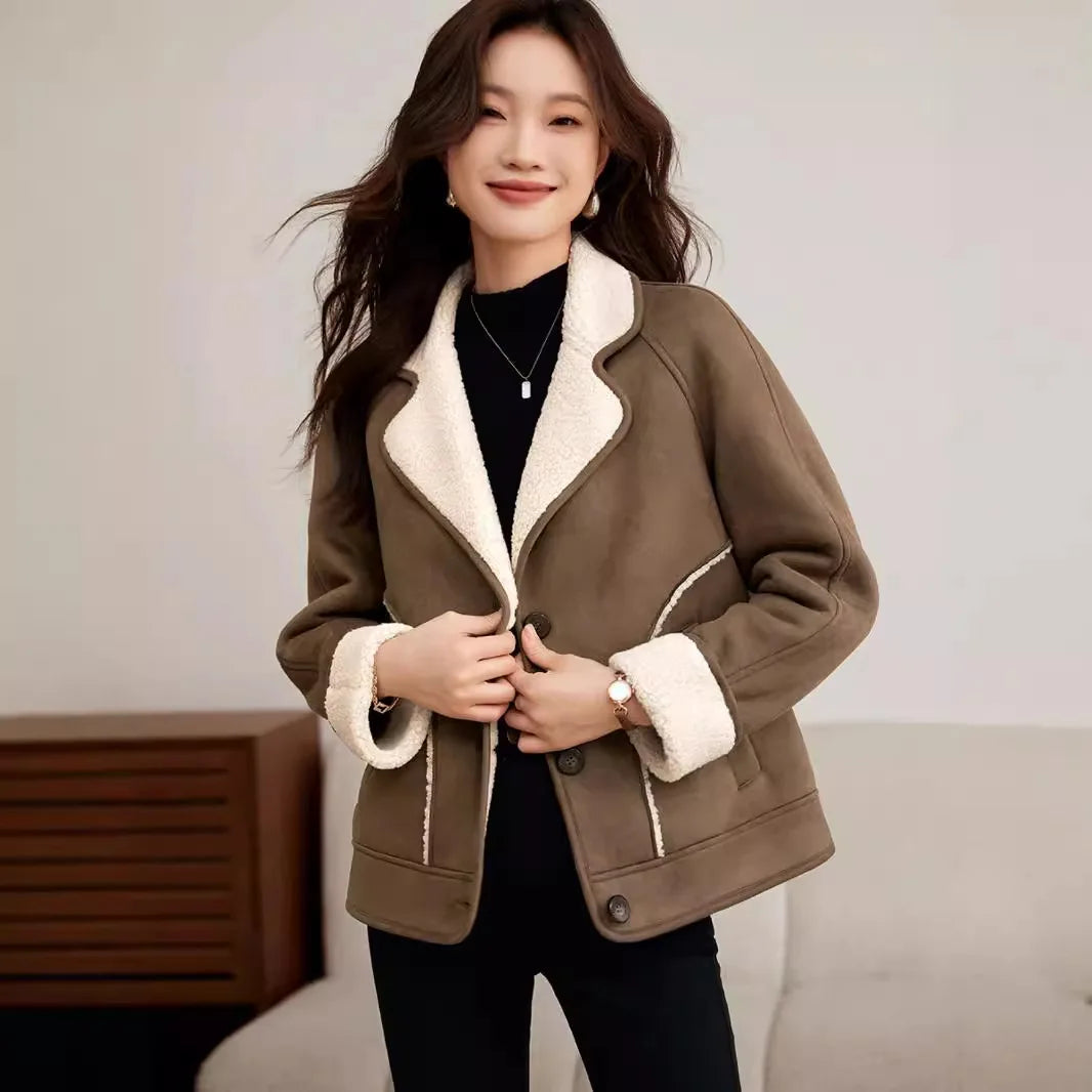 LVSANW Suede Imitation Lamb Wool Coat Winter New Thick Warm Fashion Casual Women's Coat With Cashmere Splicing