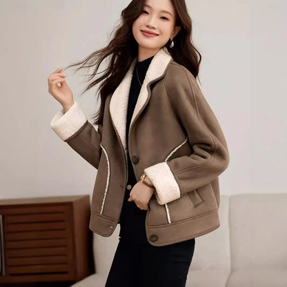 LVSANW Suede Imitation Lamb Wool Coat Winter New Thick Warm Fashion Casual Women's Coat With Cashmere Splicing