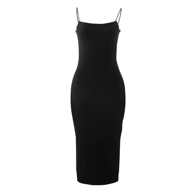 LVSANW Summer Black Sexy Dress Women Streetwear Sleeveless Backless Solid Spaghetti Strap Bodycon Casual Clubwear Elegant Party Dresses