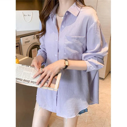 LVSANW Summer Ladies Ice Silk Sunscreen Long Sleeve Shirt New Super Fairy Air Conditioned Clothing Cardigan Thin Casual Shirt Jacket