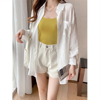 LVSANW Summer Ladies Ice Silk Sunscreen Long Sleeve Shirt New Super Fairy Air Conditioned Clothing Cardigan Thin Casual Shirt Jacket