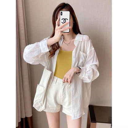 LVSANW Summer Ladies Ice Silk Sunscreen Long Sleeve Shirt New Super Fairy Air Conditioned Clothing Cardigan Thin Casual Shirt Jacket