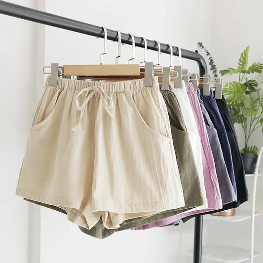 LVSANW Summer Linen Pants Loose Women's High Waisted Shorts Sports Fashion Cotton Linen Shorts Solid S-XL Casual Short Pants