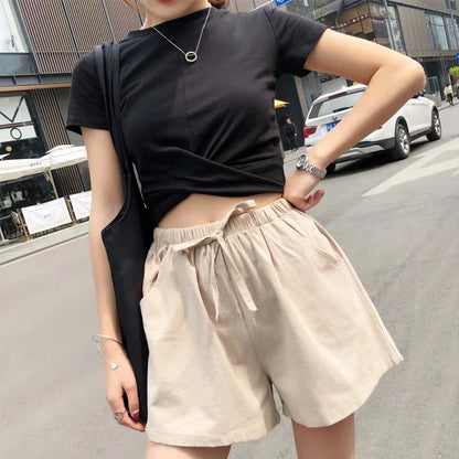 LVSANW Summer Linen Pants Loose Women's High Waisted Shorts Sports Fashion Cotton Linen Shorts Solid S-XL Casual Short Pants