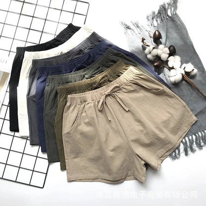 LVSANW Summer Linen Pants Loose Women's High Waisted Shorts Sports Fashion Cotton Linen Shorts Solid S-XL Casual Short Pants