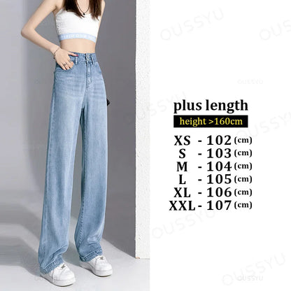 LVSANW Summer Lyocell Thin Women's Wide-Leg Jeans High Waist Slimming Design High Street Mopping Trousers Loose Straight Pants Fashion