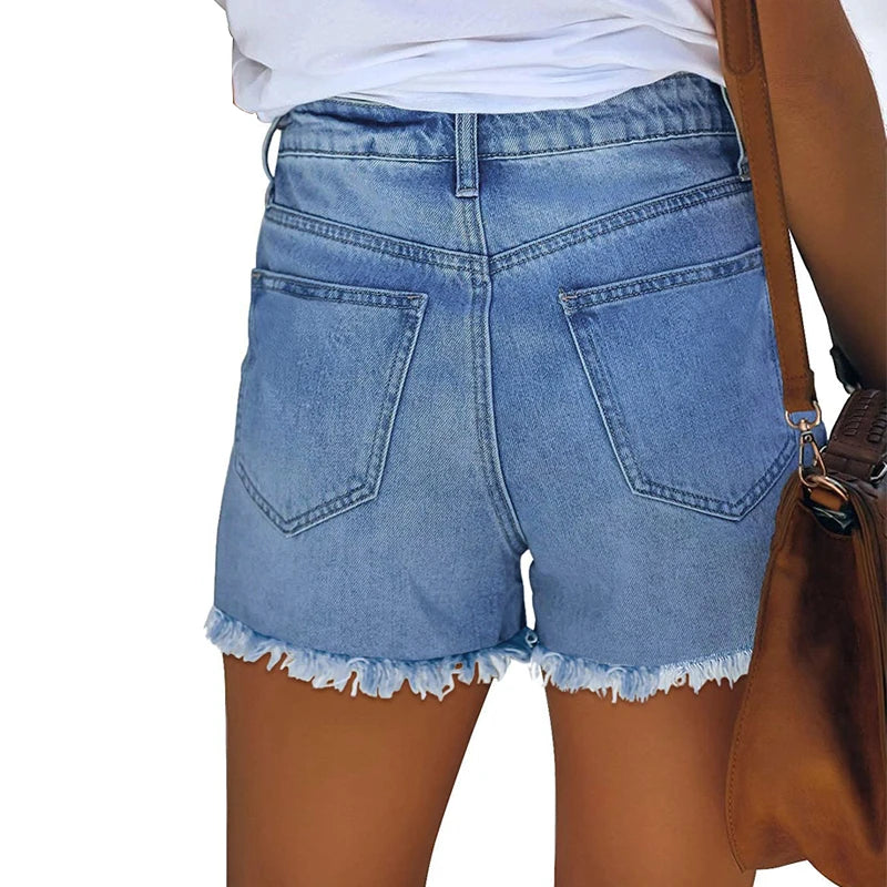 LVSANW Summer New Denim Shorts For Women, high-waisted, Slim, Ripped, Loose, Versatile, Wide-legged, A-line Hot Pants