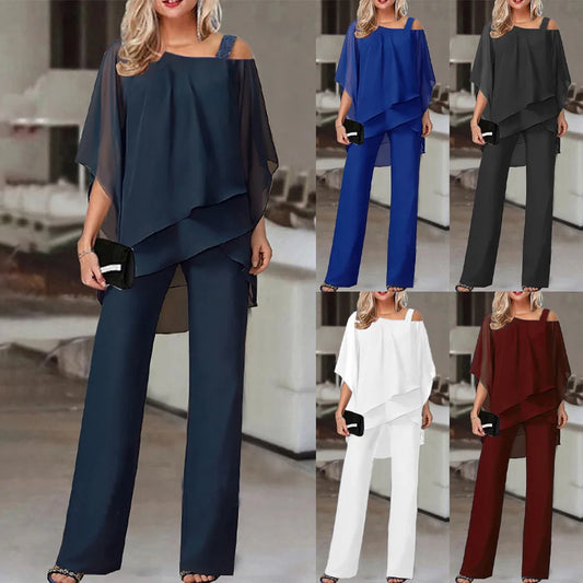 LVSANW Summer New European and American Fashion Solid Color Loose Casual Bat Sleeve Irregular Suit Womens Two Peice Sets