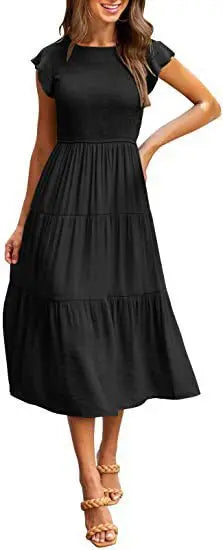 LVSANW Summer New Spot Dress Women's Flying Sleeves Large Swing Skirt 2024 Quick Sale European and American Women's Cross border Mid le