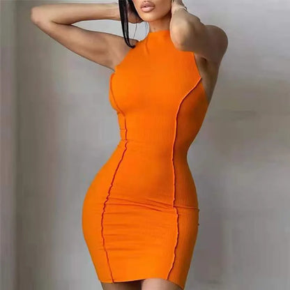 LVSANW Summer New Trendy Women's Y2k Solid Color Round Neck Sleeveless Sexy Slim Fit Wrapped Hip Dress for Women